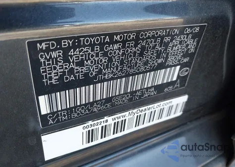 2008 Lexus Is 250 из США, поврежденный, VIN JTHBK262785080577